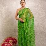 Green Pure Georgette Lehariya Saree | Gotta Aari & Sequin Work | Jaipurio Designer Collection